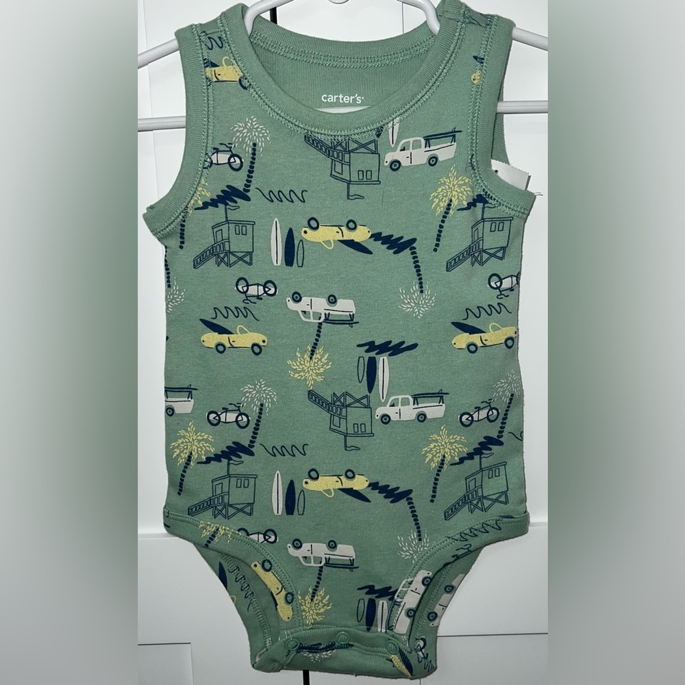 4/$10 •Carters 9m trucks/surfboard themed tank top onesie🌴NWT🌴